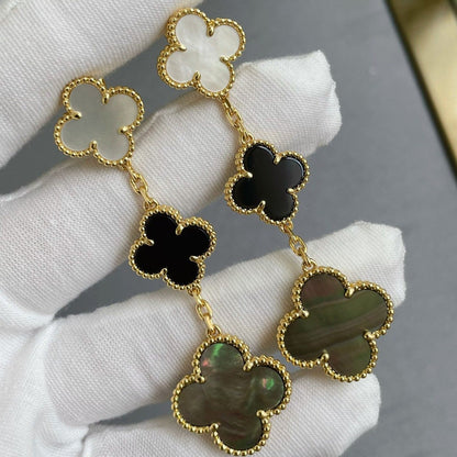[ORA]CLOVER 3 MOTIF MOP ONYX DARK MOP PINK GOLD EARRINGS