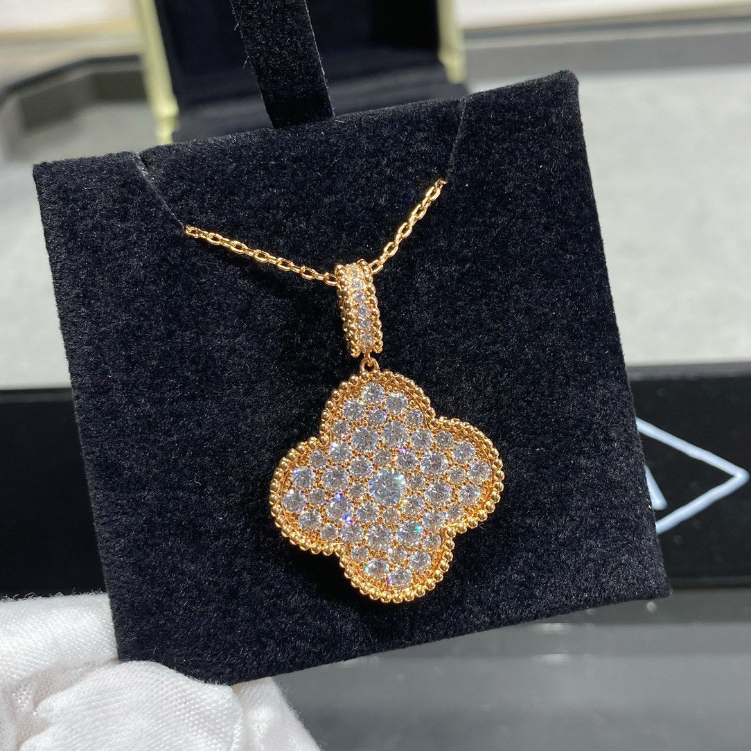 [ORA]KLEE 25MM GROSSER ANHÄNGER MIT DIAMANTPAVÉ LANGER HALSKETTE