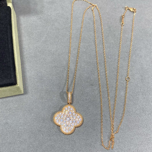 [ORA]CLOVER 25MM LARGE PEDANT DIAMOND PAVED LONG NECKLACE