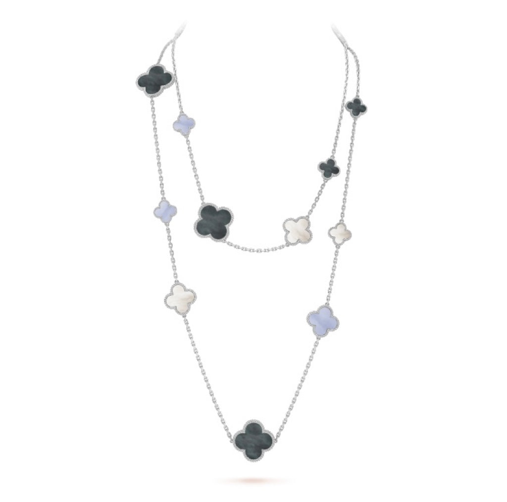[ORA]CLOVER 16 MOTIVE CHALZEDON PERLMUTTSILBERHALSKETTE