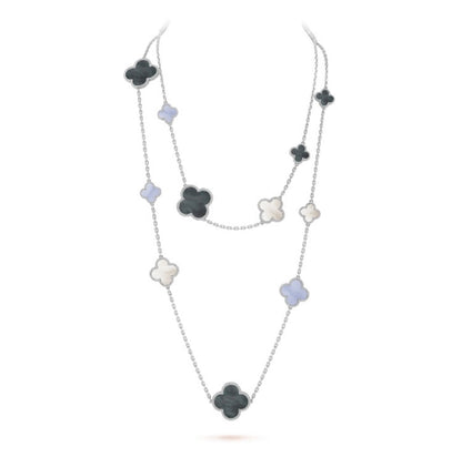 [ORA]CLOVER 16 MOTIVE CHALZEDON PERLMUTTSILBERHALSKETTE