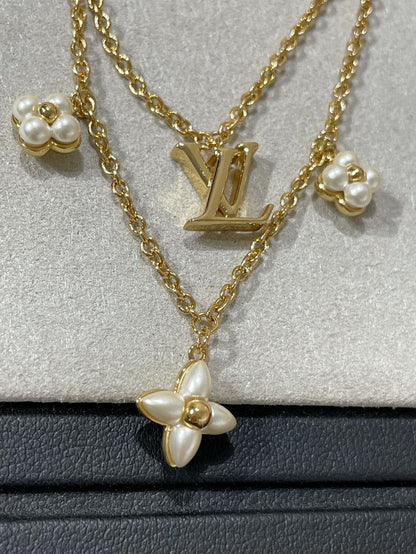 [ORA]FLOWERGRAM GOLD MOP DOUBLE ROW NECKLACE