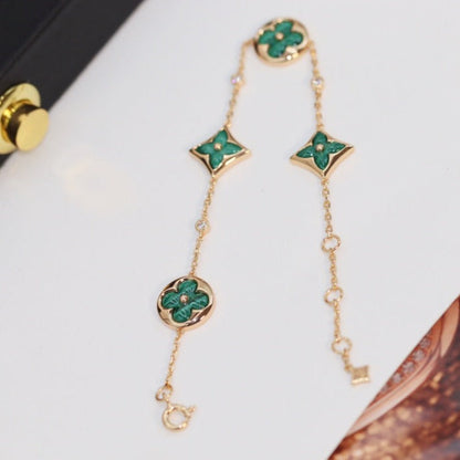 [ORA]STAR AND SUN 4 MOTIF PINK GOLD MALACHITE BRACELET