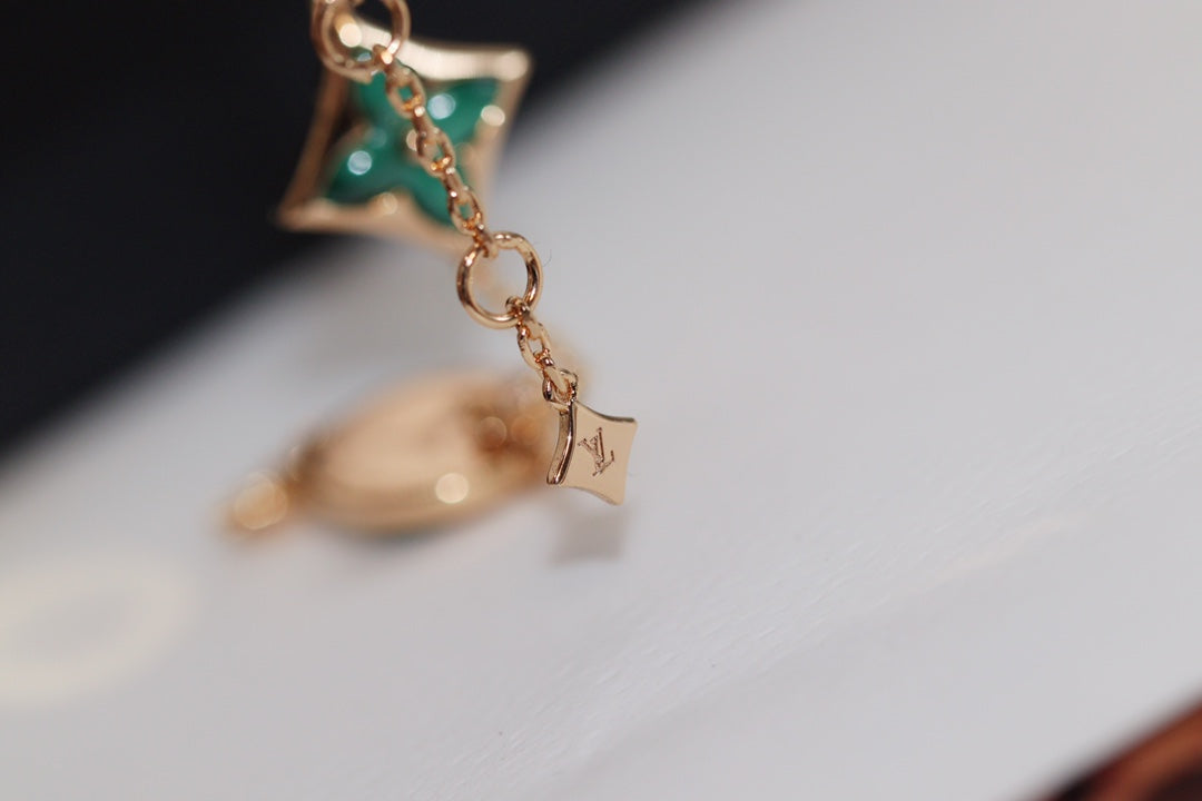 [ORA]STAR AND SUN 4 MOTIF PINK GOLD MALACHITE BRACELET
