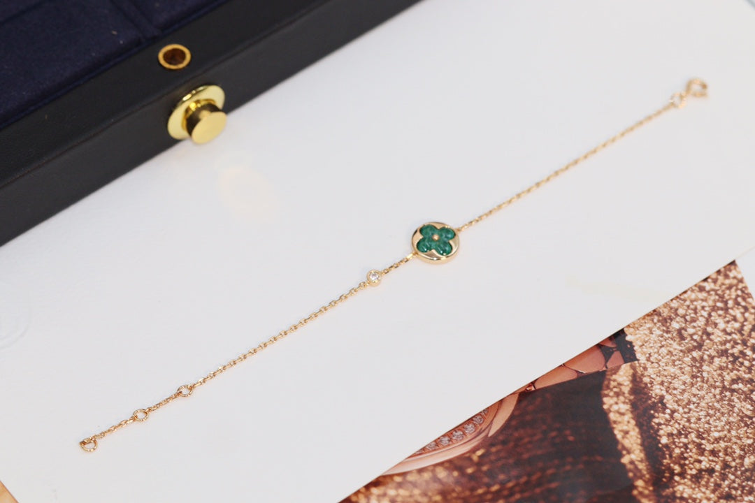 [ORA]STAR AND SUN 4 MOTIF PINK GOLD MALACHITE BRACELET