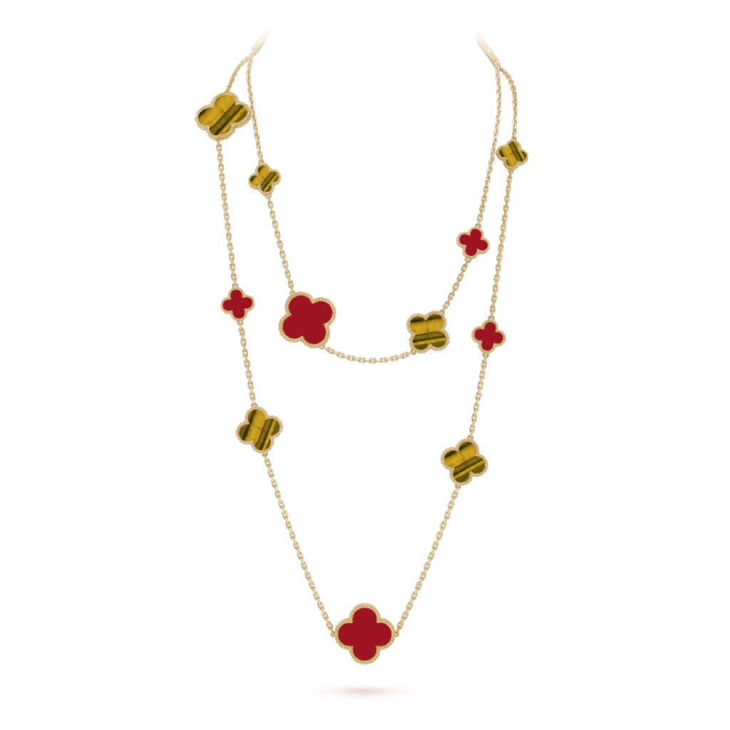 [ORA]CLOVER 16 MOTIV KARNEOL TIGERAUGE ROSÉGOLD HALSKETTE