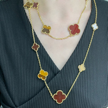[ORA]CLOVER 16 MOTIV KARNEOL TIGERAUGE ROSÉGOLD HALSKETTE
