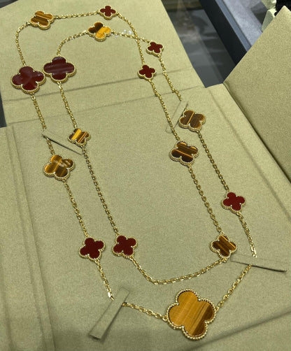 [ORA]CLOVER 16 MOTIV KARNEOL TIGERAUGE ROSÉGOLD HALSKETTE
