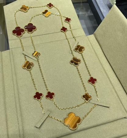 [ORA]CLOVER 16 MOTIV KARNEOL TIGERAUGE ROSÉGOLD HALSKETTE