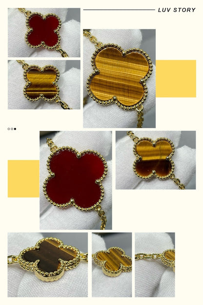 [ORA]CLOVER 16 MOTIV KARNEOL TIGERAUGE ROSÉGOLD HALSKETTE