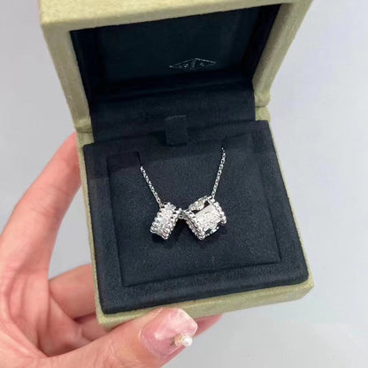 [ORA]PERLEE DOPPELTER ANHÄNGER SILBERNE DIAMANT-HALSKETTE