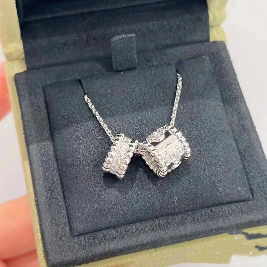 [ORA]PERLEE DOUBLE PENDANT SILVER DIAMOND NECKLACE