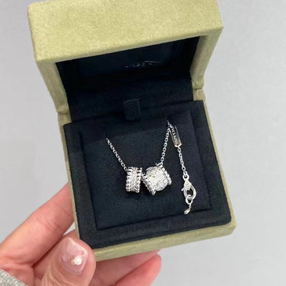 [ORA]PERLEE DOPPELTER ANHÄNGER SILBERNE DIAMANT-HALSKETTE