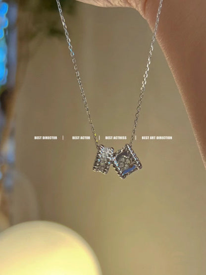 [ORA]PERLEE DOPPELTER ANHÄNGER SILBERNE DIAMANT-HALSKETTE