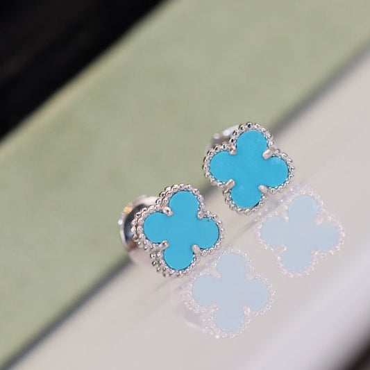 [ORA]CLOVER MINI TURQUOISE SILVER STUD EARRINGS
