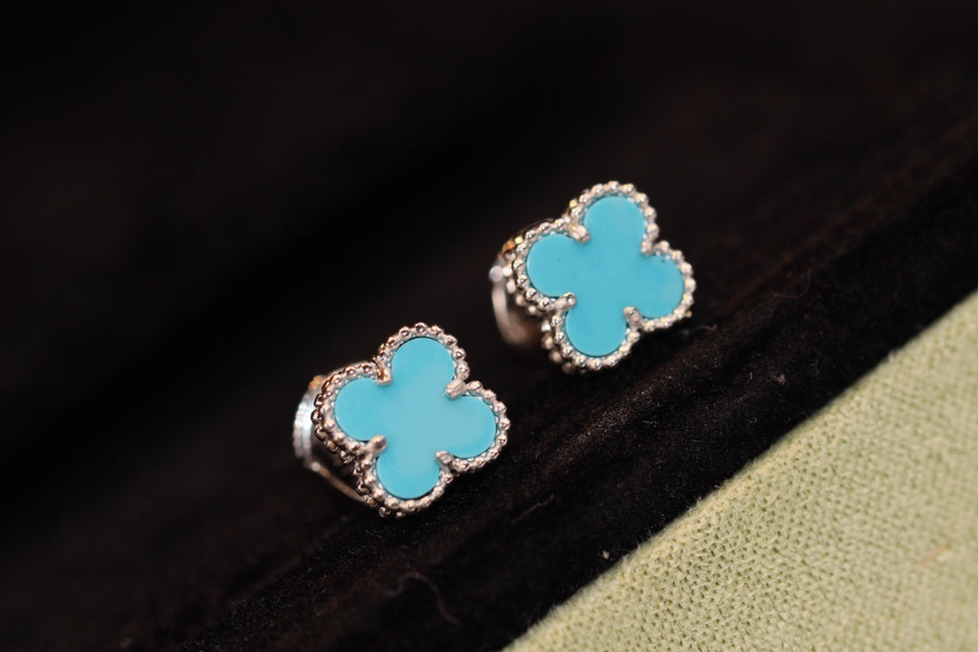 [ORA]CLOVER MINI TURQUOISE SILVER STUD EARRINGS