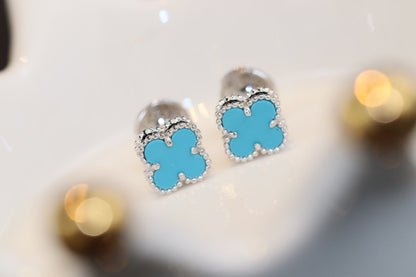[ORA]CLOVER MINI TURQUOISE SILVER STUD EARRINGS