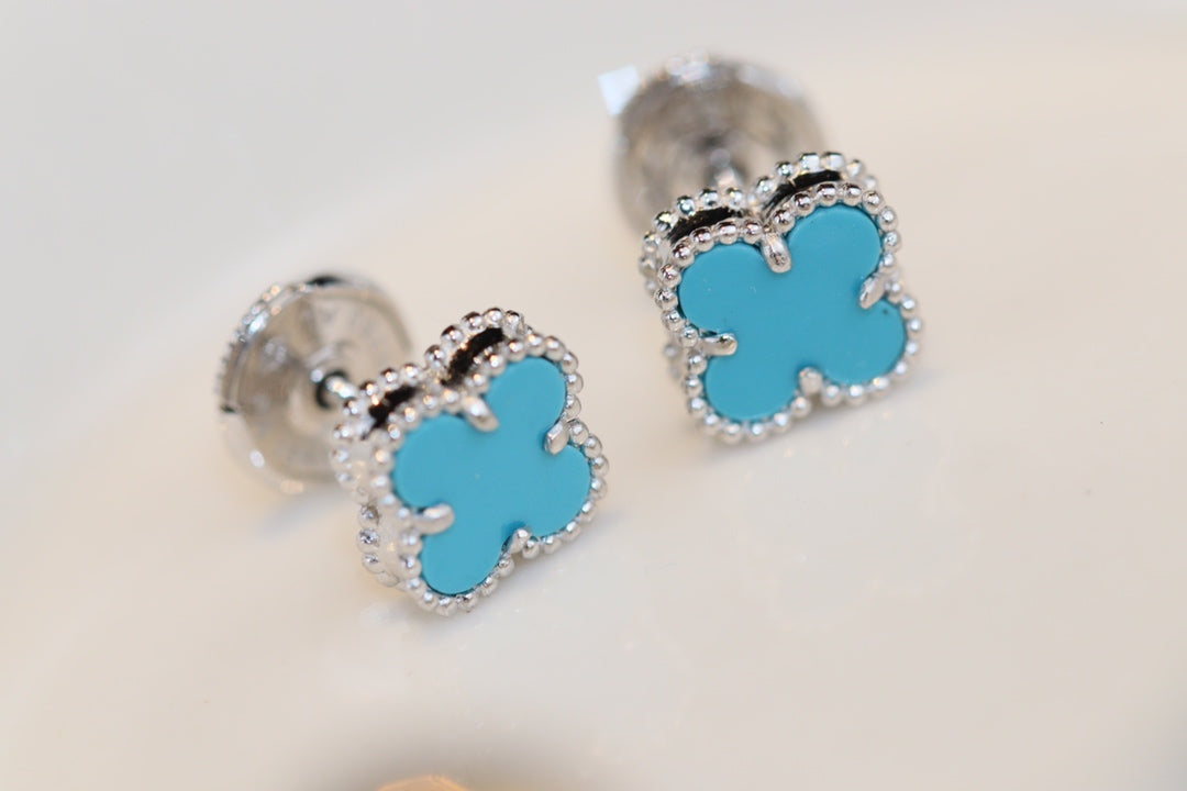 [ORA]CLOVER MINI TURQUOISE SILVER STUD EARRINGS