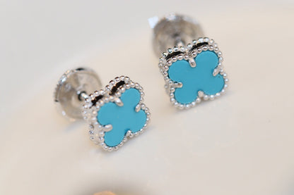 [ORA]CLOVER MINI TURQUOISE SILVER STUD EARRINGS
