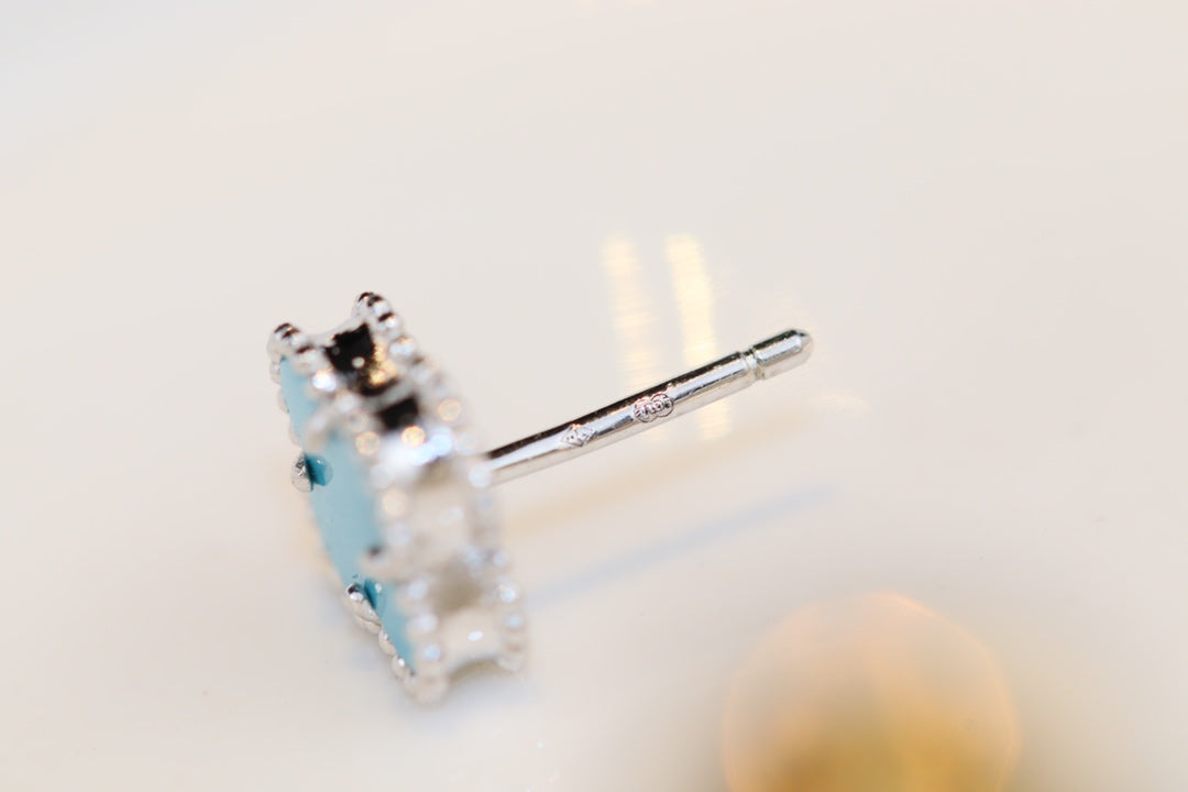 [ORA]CLOVER MINI TURQUOISE SILVER STUD EARRINGS