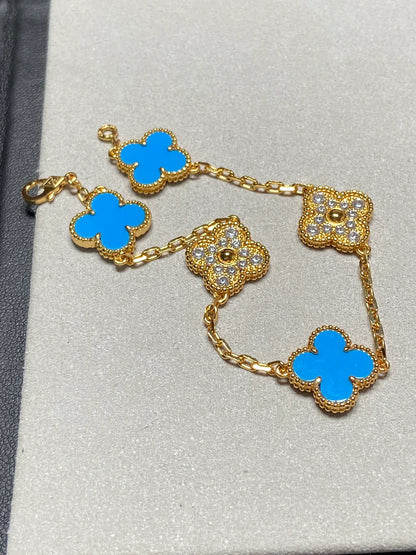 [ORA] CLOVER 5 MOTIF BLUE AGATE BRACELET COLLECTION