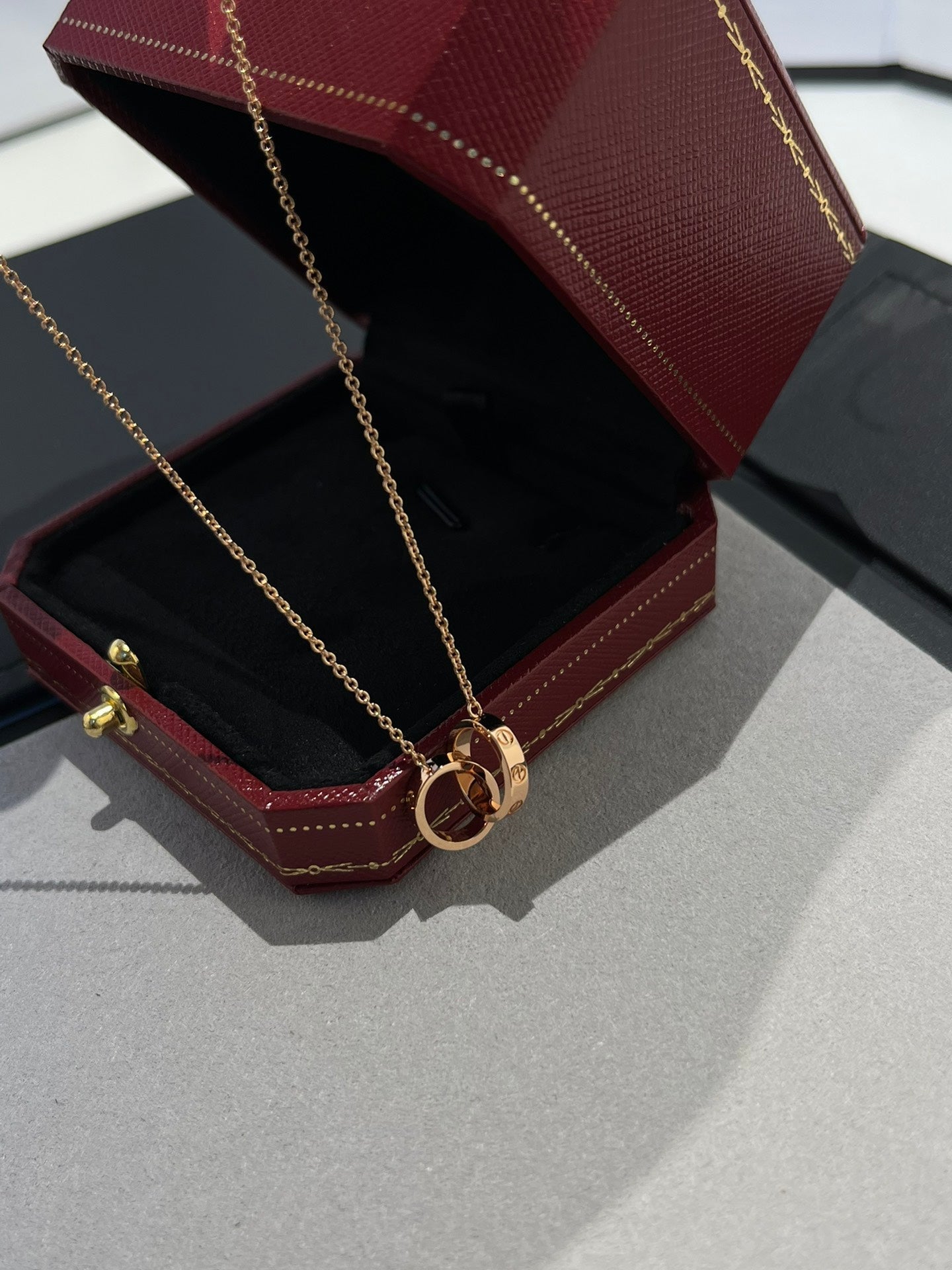 [ORA]LOVE NECKLACE DOUBLE RING PINK GOLD