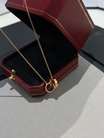 [ORA]LOVE NECKLACE DOUBLE RING PINK GOLD