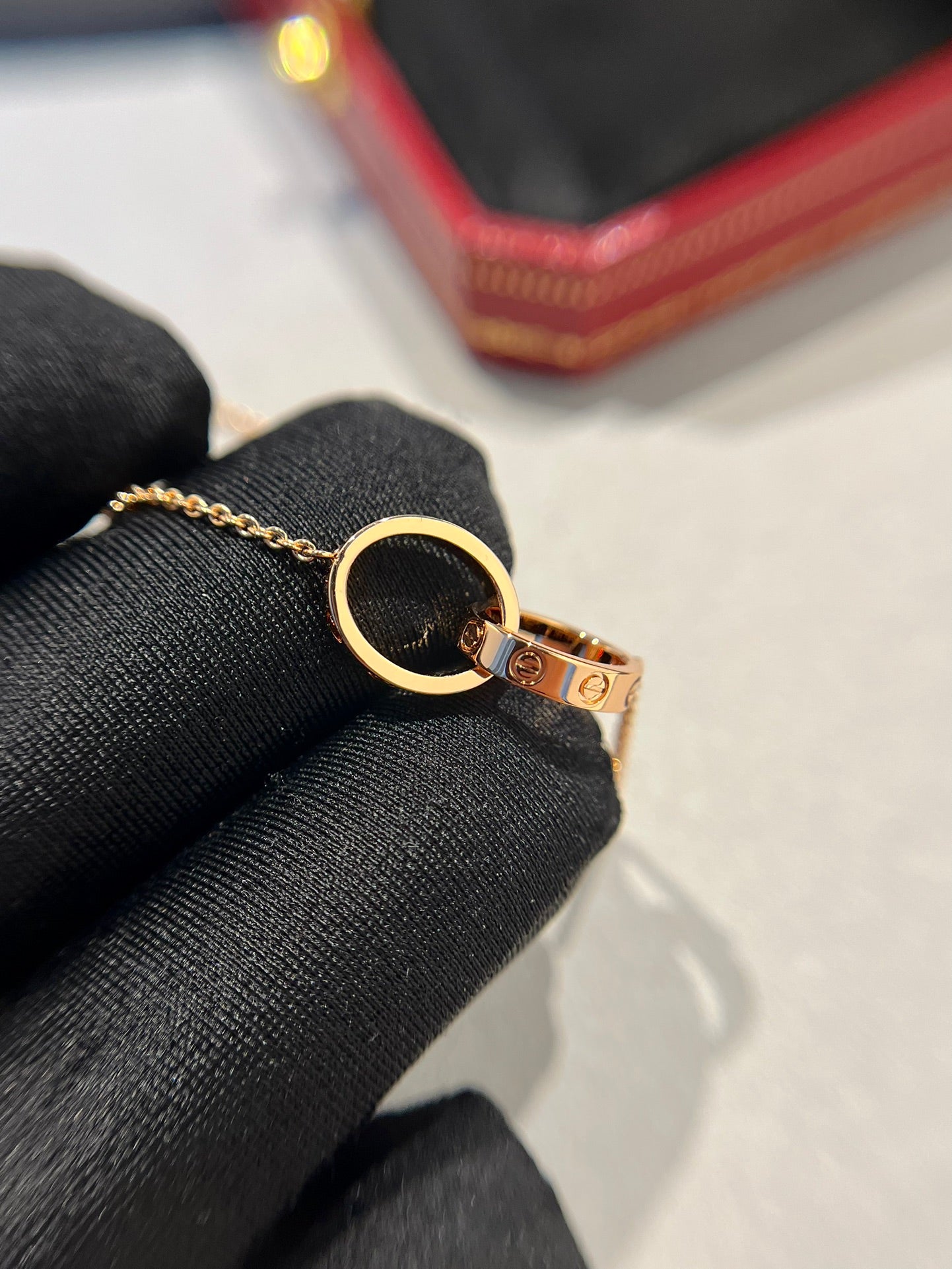 [ORA]LOVE NECKLACE DOUBLE RING PINK GOLD
