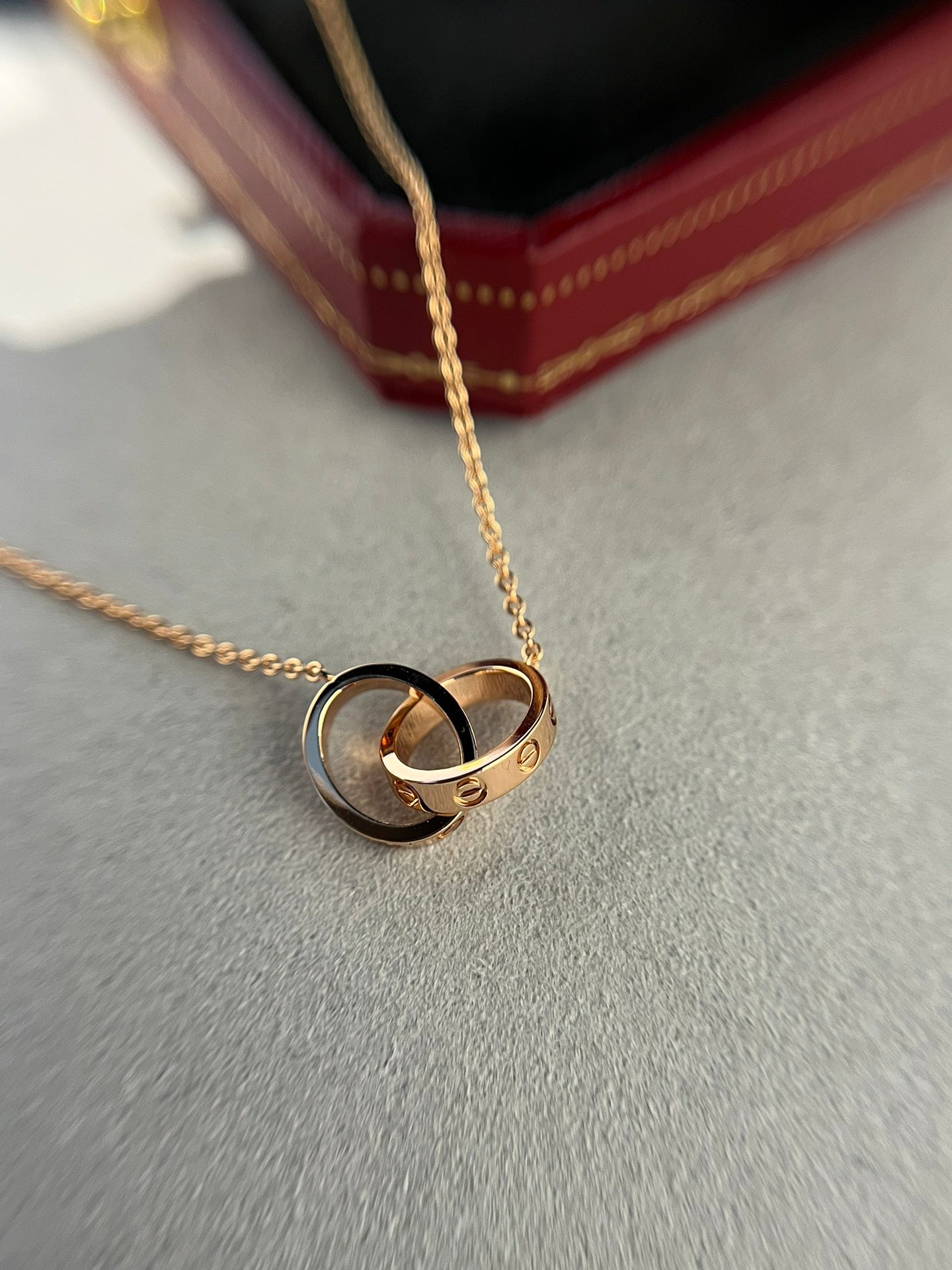 [ORA]LOVE NECKLACE DOUBLE RING PINK GOLD