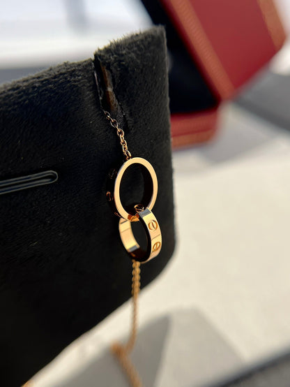 [ORA]LOVE NECKLACE DOUBLE RING PINK GOLD