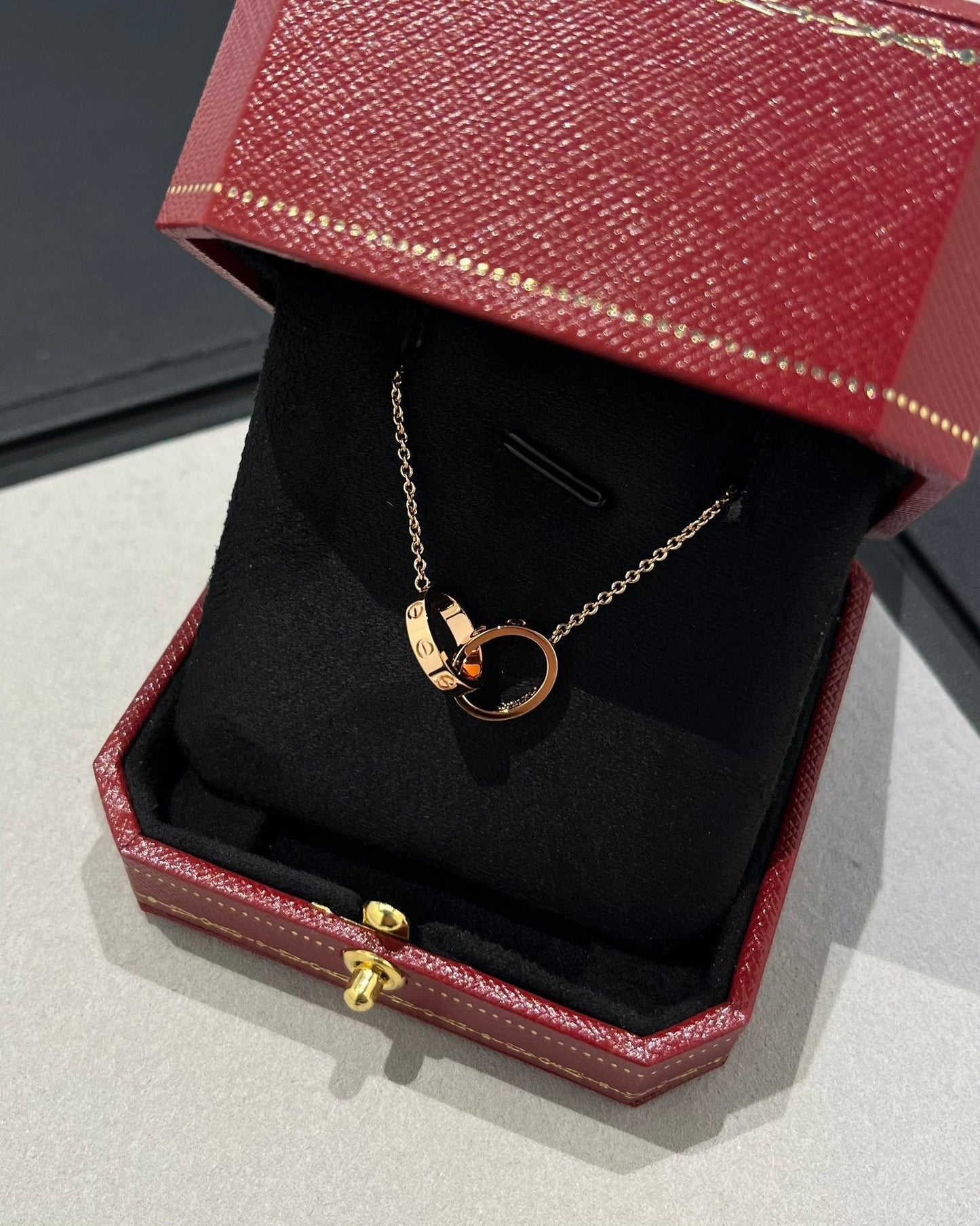 [ORA]LOVE NECKLACE DOUBLE RING PINK GOLD