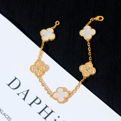 [ORA]CLOVER WHITE PEARL MOP 5 MOTIF BRACELET COLLECTION