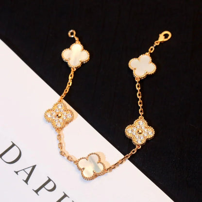 [ORA]CLOVER WHITE PEARL MOP 5 MOTIF BRACELET COLLECTION