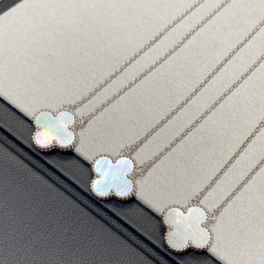 [ORA]CLOVER MEDIUM SILVER WHITE MOP NECKLACE
