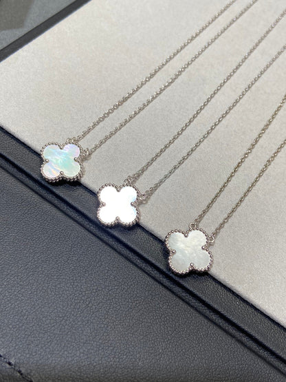[ORA]CLOVER MEDIUM SILVER WHITE MOP NECKLACE