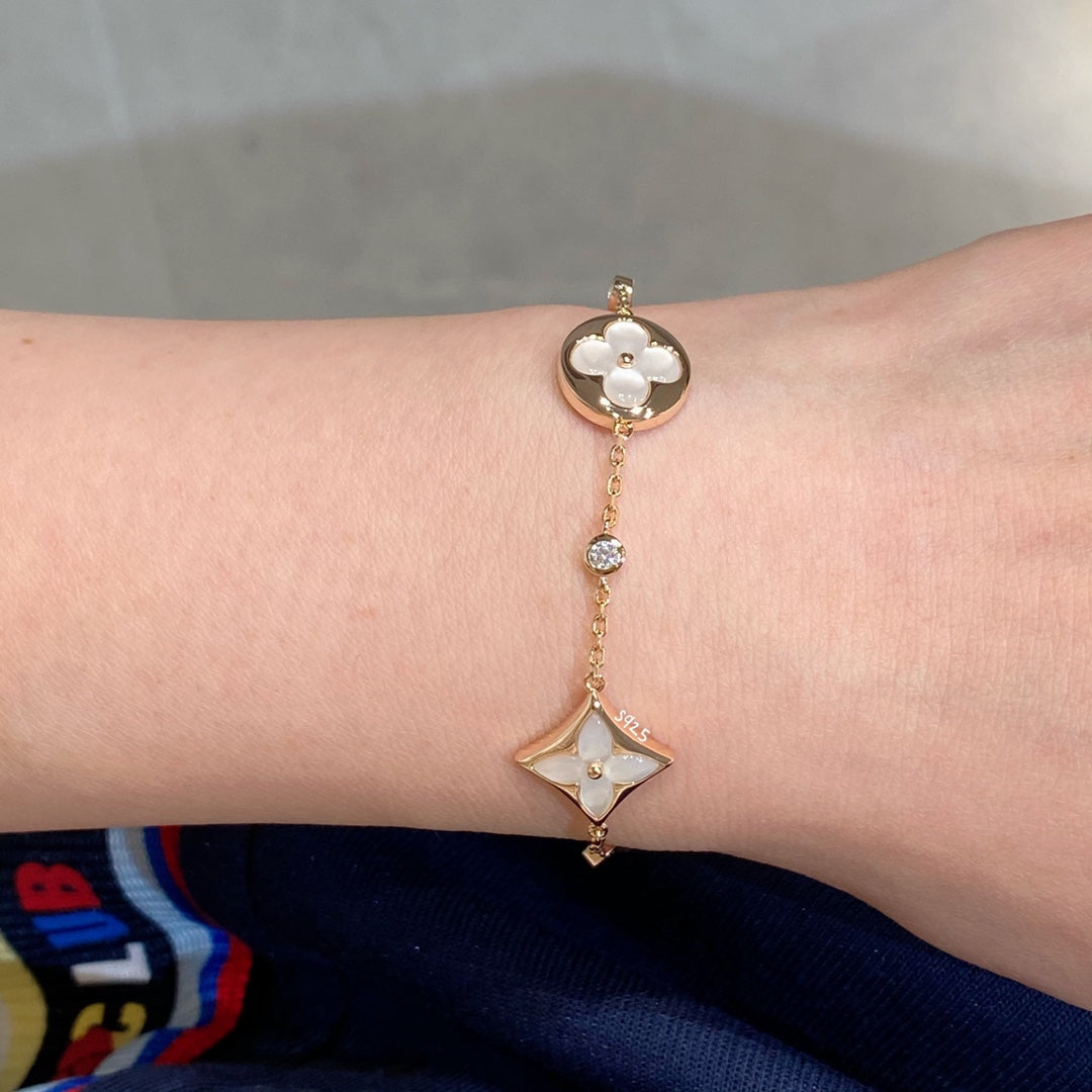 [ORA]STAR AND SUN 4 MOTIF WHITE MOP PINK GOLD BRACELET