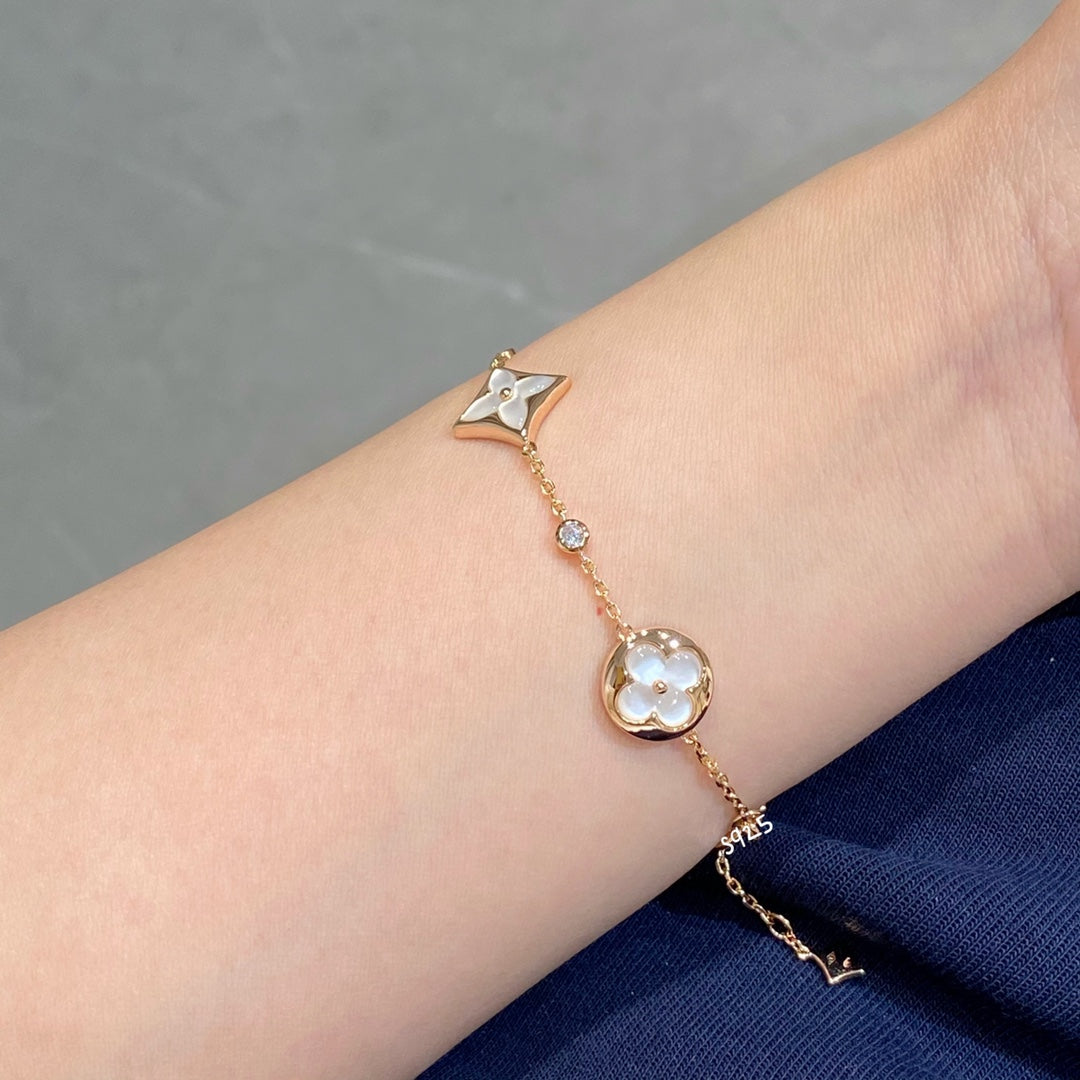 [ORA]STAR AND SUN 4 MOTIF WHITE MOP PINK GOLD BRACELET