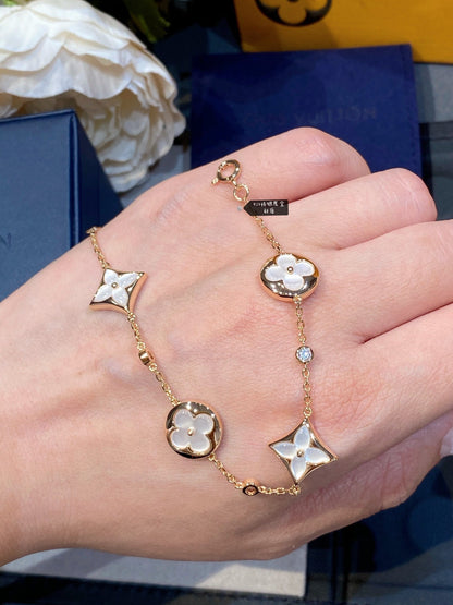 [ORA]STAR AND SUN 4 MOTIF WHITE MOP PINK GOLD BRACELET