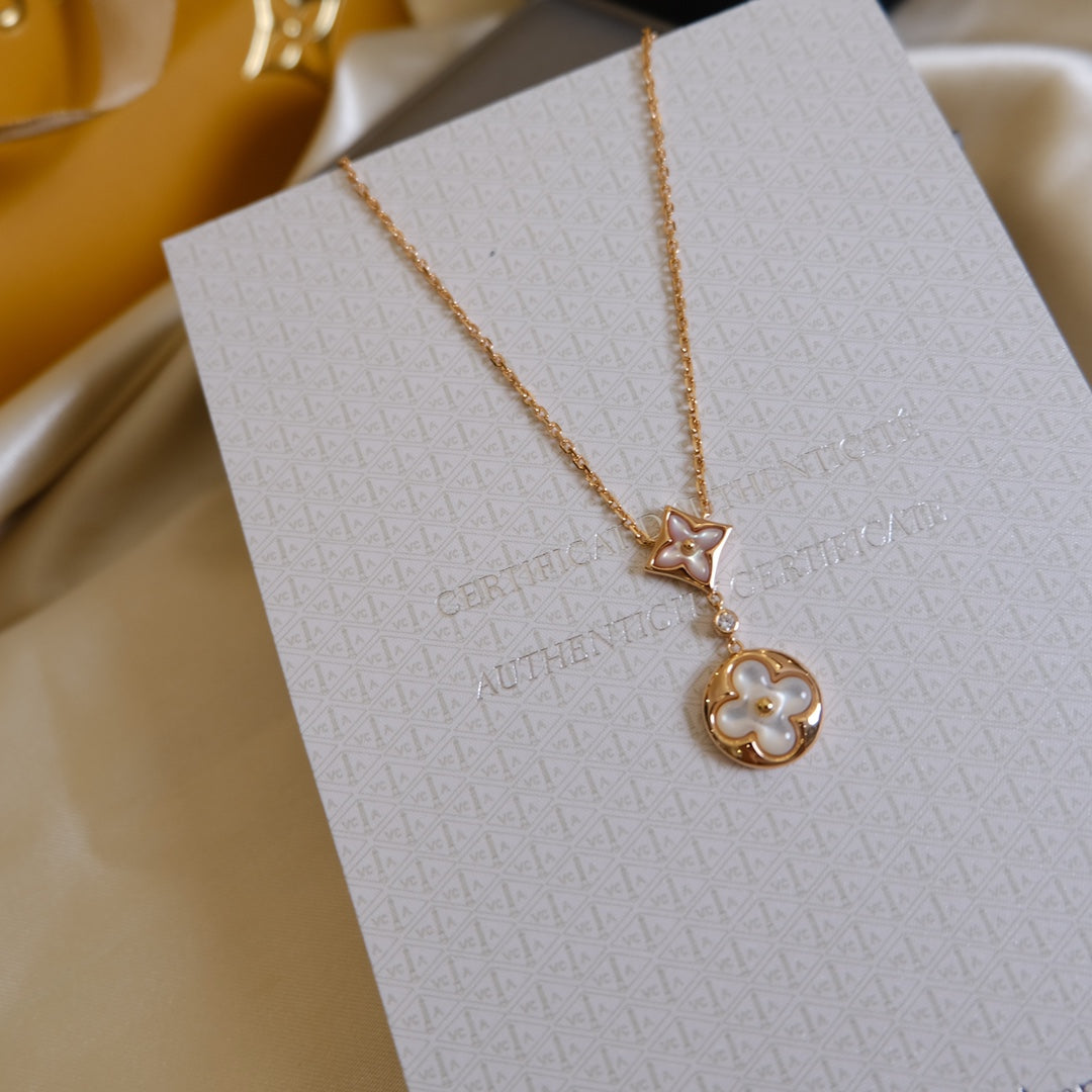 [ORA]STAR AND SUN WHITE MOP 2 MOTIF PINK GOLD NECKLACE