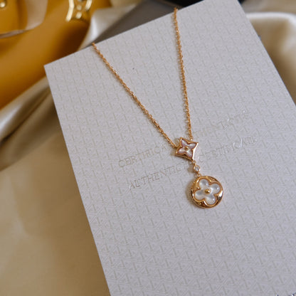 [ORA]STAR AND SUN WHITE MOP 2 MOTIF PINK GOLD NECKLACE