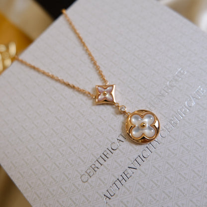 [ORA]STAR AND SUN WHITE MOP 2 MOTIF PINK GOLD NECKLACE