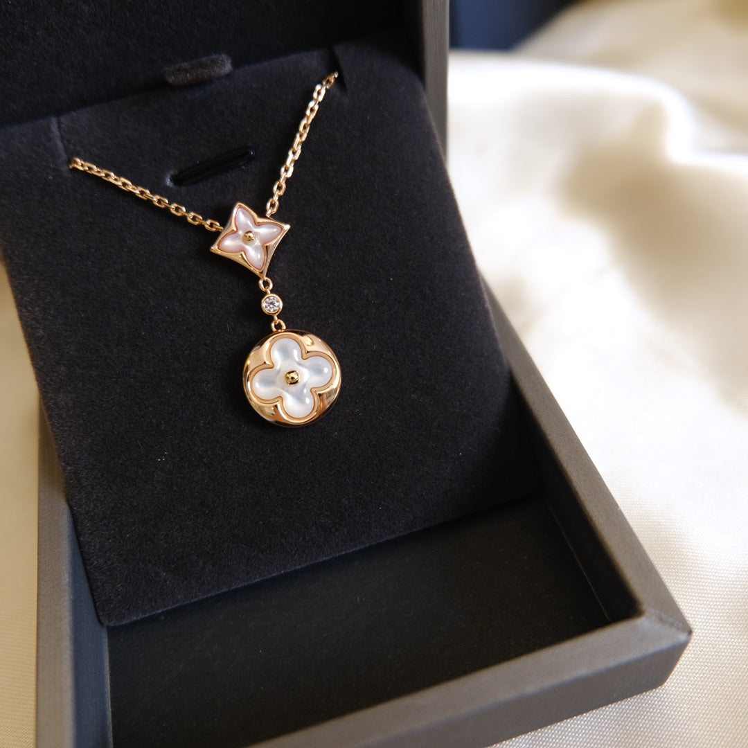 [ORA]STAR AND SUN WHITE MOP 2 MOTIF PINK GOLD NECKLACE