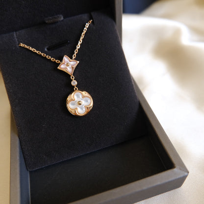 [ORA]STAR AND SUN WHITE MOP 2 MOTIF PINK GOLD NECKLACE