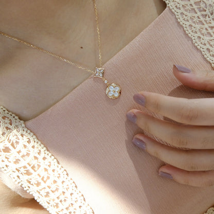[ORA]STAR AND SUN WHITE MOP 2 MOTIF PINK GOLD NECKLACE
