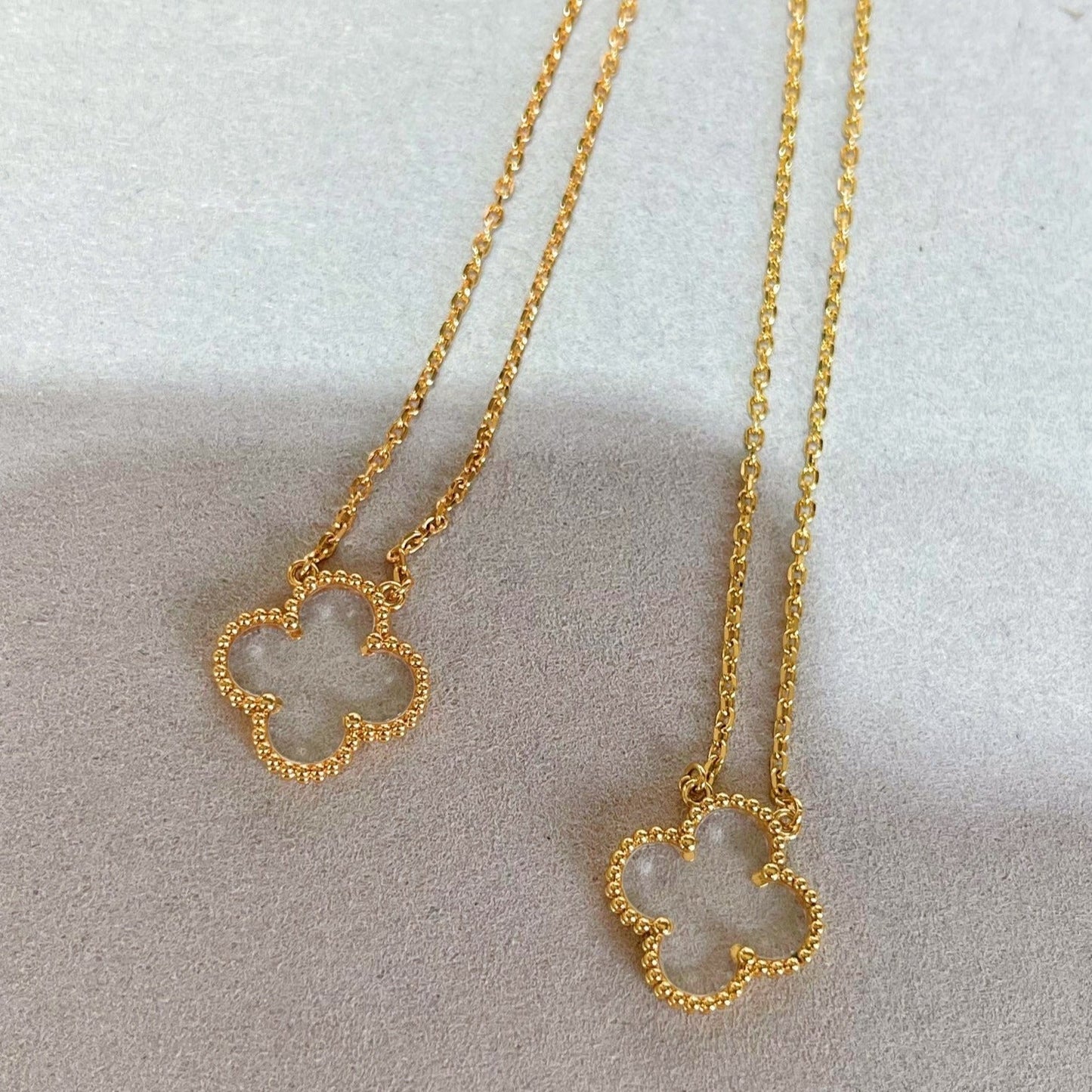 [ORA]CLOVER ROCK CRYSTAL ROSE GOLD NECKLACE