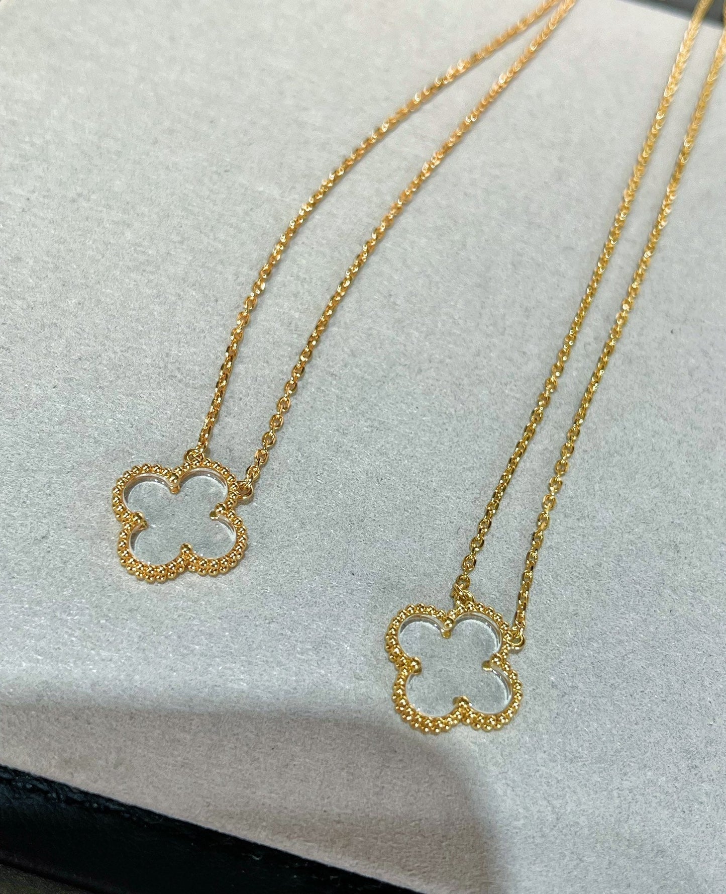[ORA]CLOVER ROCK CRYSTAL ROSE GOLD NECKLACE