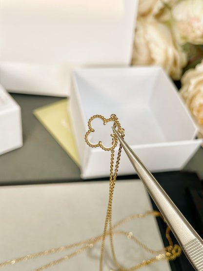 [ORA]CLOVER ROCK CRYSTAL ROSE GOLD NECKLACE