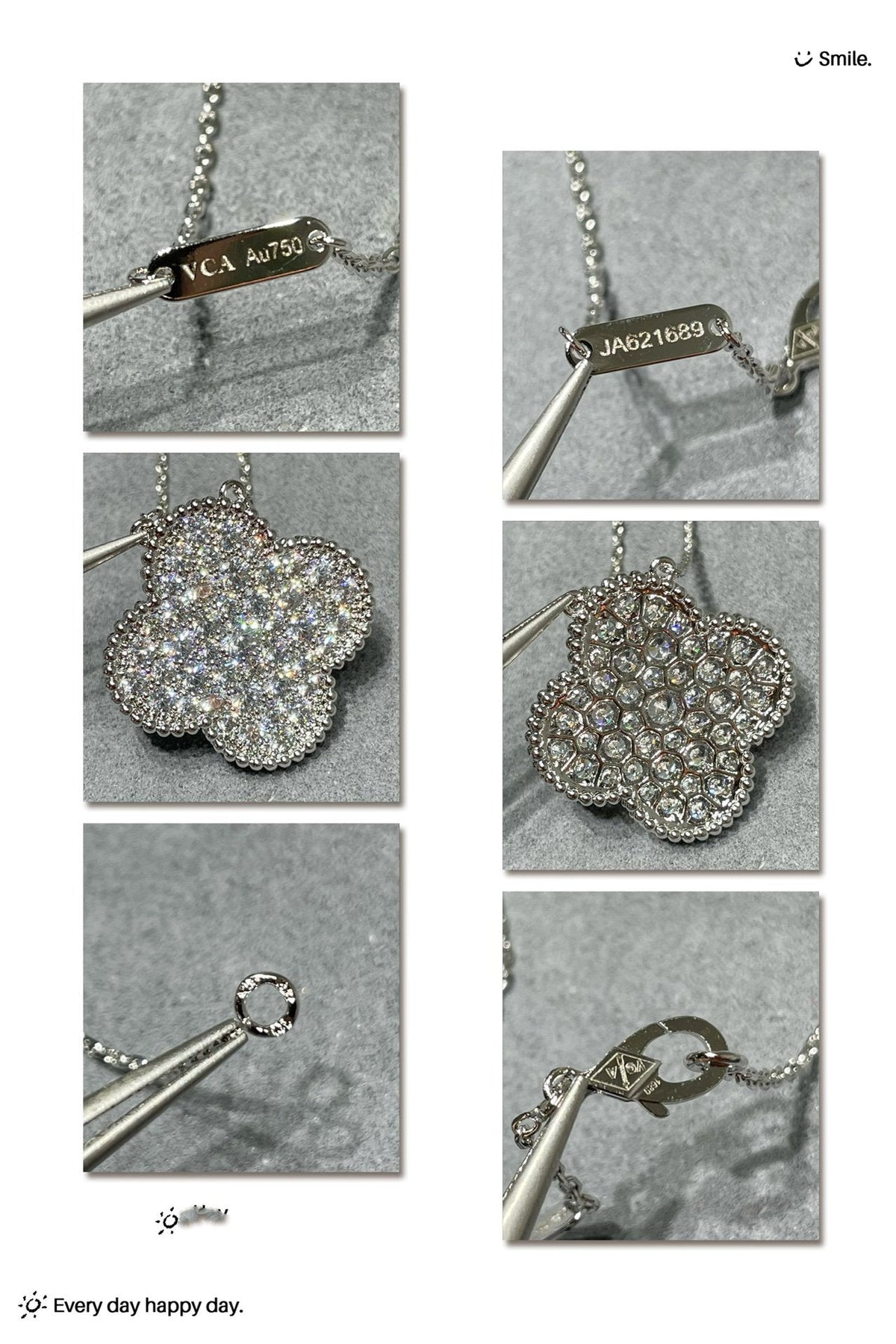 [ORA]CLOVER 25MM GROSSER ANHÄNGER MIT DIAMANT-PAVÉ SILBERHALSKETTE