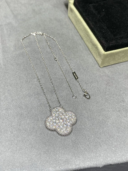 [ORA]KLEE 25MM GROSSER ANHÄNGER DIAMANT PAVÉ SILBERHALSKETTE