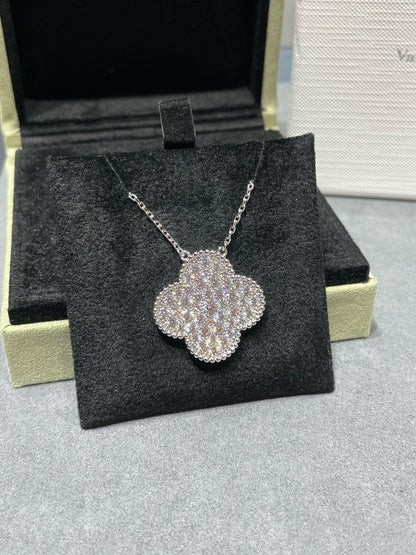 [ORA]KLEE 25MM GROSSER ANHÄNGER DIAMANT PAVÉ SILBERHALSKETTE
